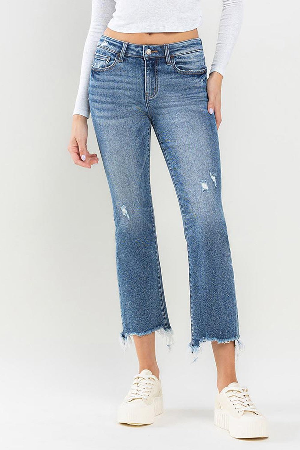 Medium Denim Jeans - Mid Rise - Frayed Hem - Raw Edge - Pockets Apparel & Accessories > Clothing > Pants Lovervet Only Available for U.S. Residents Ship from USA sync-pinterest