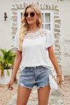Lace Blouse - Flutter Sleeve - Round Neck - Casual Top - Solid Color Apparel & Accessories > Clothing > Tops Flutter Flutter Sleeve Lace Lamy Ship From Overseas Sleeve Sleeve T Sleeve Top Spliced Spliced Lace sync-pinterest T Top V