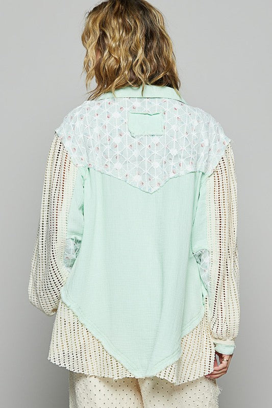 Lace Trim Crochet Button-Up Denim Jacket Apparel & Accessories > Clothing > Outerwear > Jackets & Coats autopostr_pinterest_72819 Only Available for U.S. Residents POL Ship from USA sync-pinterest