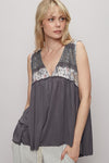 Sleeveless V-Neck Top - Lace Frill Detail - Floral Print Apparel & Accessories > Clothing > Tops autopostr_pinterest_71901 autopostr_pinterest_72819 Only Available for U.S. Residents POL Ship from USA sync-pinterest