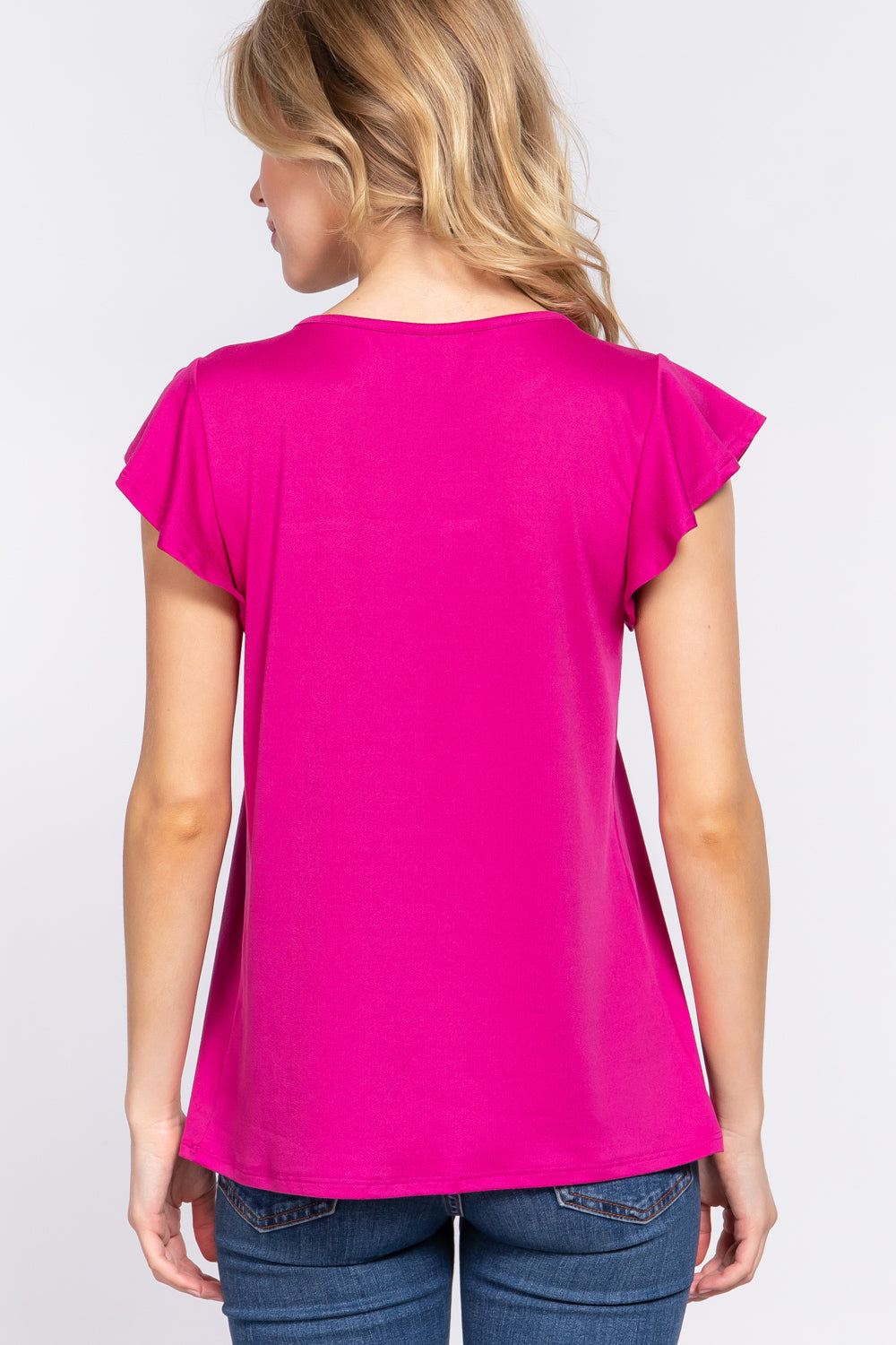 Magenta Lace Detail Top - Short Sleeve - Ruffled Clothing & Accessories > Clothing > Tops autopostr_pinterest_71901 detail knit lace PinterestNew ruffle short sleeve top