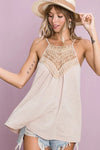Top - Sleeveless - Knit - Lace Details - Soft - Casual 5-1-usa BiBi Ship from USA