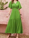 Lace Detail V-Neck Short Sleeve Dress 4-23-overseas Rusttydustty Ship From Overseas
