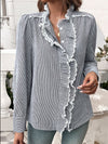 Black White Lace Blouse - Ruffled Sheer Opaque Design - Polyester Cotton Apparel & Accessories > Clothing > Tops DY Ship From Overseas sync-pinterest