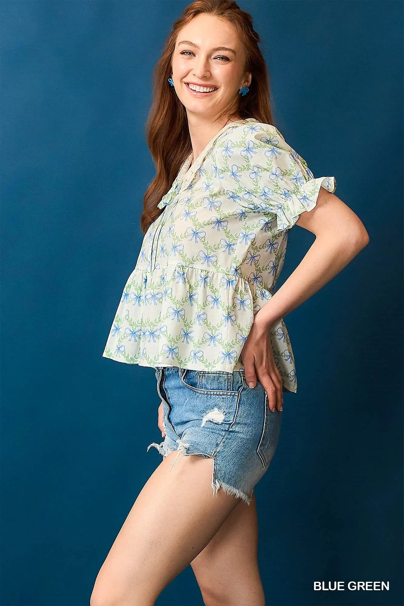 Cotton Puff Sleeve Blouse - Chic Flounce Bow 7-11 Ship from USA Umgee USA