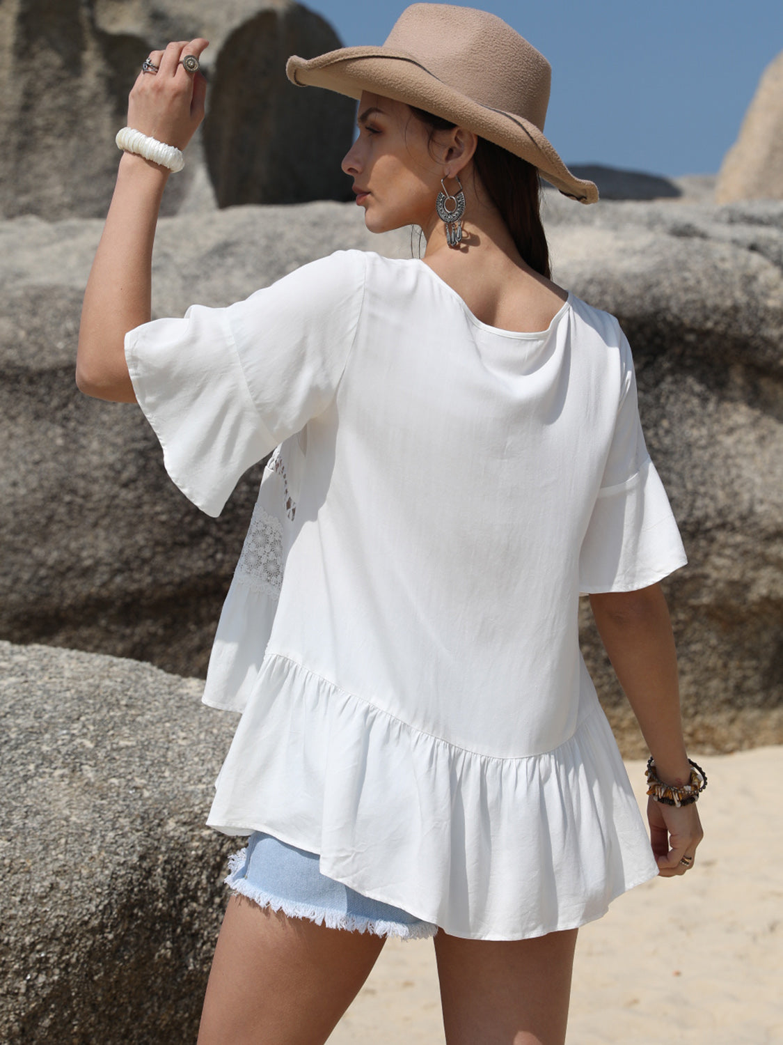 Lace Top - Openwork Design - Opaque Polyester Apparel & Accessories > Clothing > Tops H.R.Z Ship From Overseas sync-pinterest