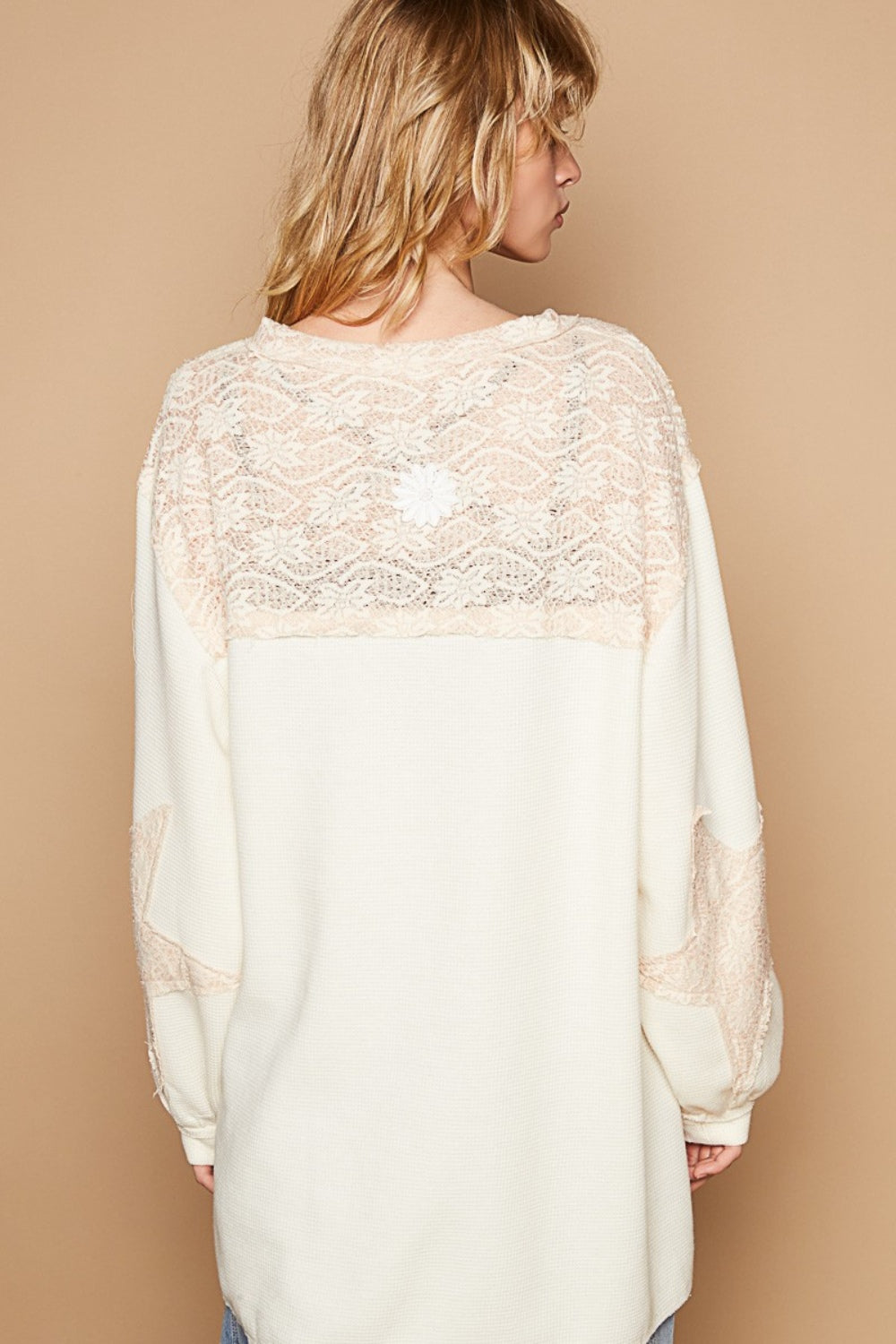 Beige Lace Top - Long Sleeve - Round Neck - Crochet Clothing & Accessories > Clothing > Tops autopostr_pinterest_71901 crochet long neck patches PinterestNew pol round sleeve top