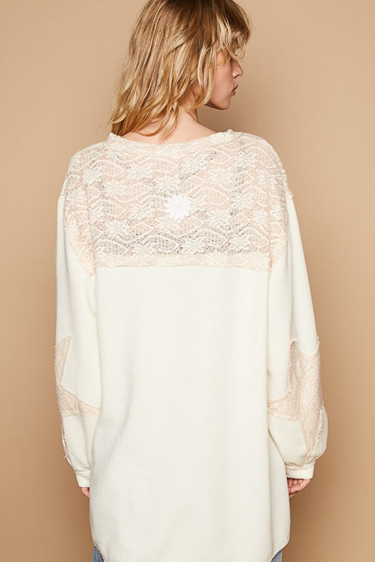 Cream/Beige Lace Top - Long Sleeve - Round Neck - Crochet Clothing & Accessories > Clothing > Tops autopostr_pinterest_71277 crochet long neck patches pinterestnew pol round sleeve top