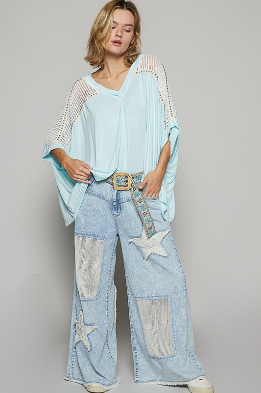 Crochet Lace V-Neck Top - High-Low - Studded Accents - Oversized Fit Apparel & Accessories > Clothing > Tops autopostr_pinterest_72819 Only Available for U.S. Residents POL Ship from USA sync-pinterest