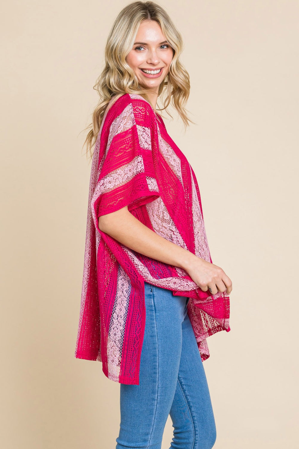 Fuchsia Oversized Lace Top - Drop Shoulder - V-Neck - Clothing & Accessories > Clothing > Tops autopostr_pinterest_71277 bleu cotton drop label neck oversize pinterestnew shoulder top