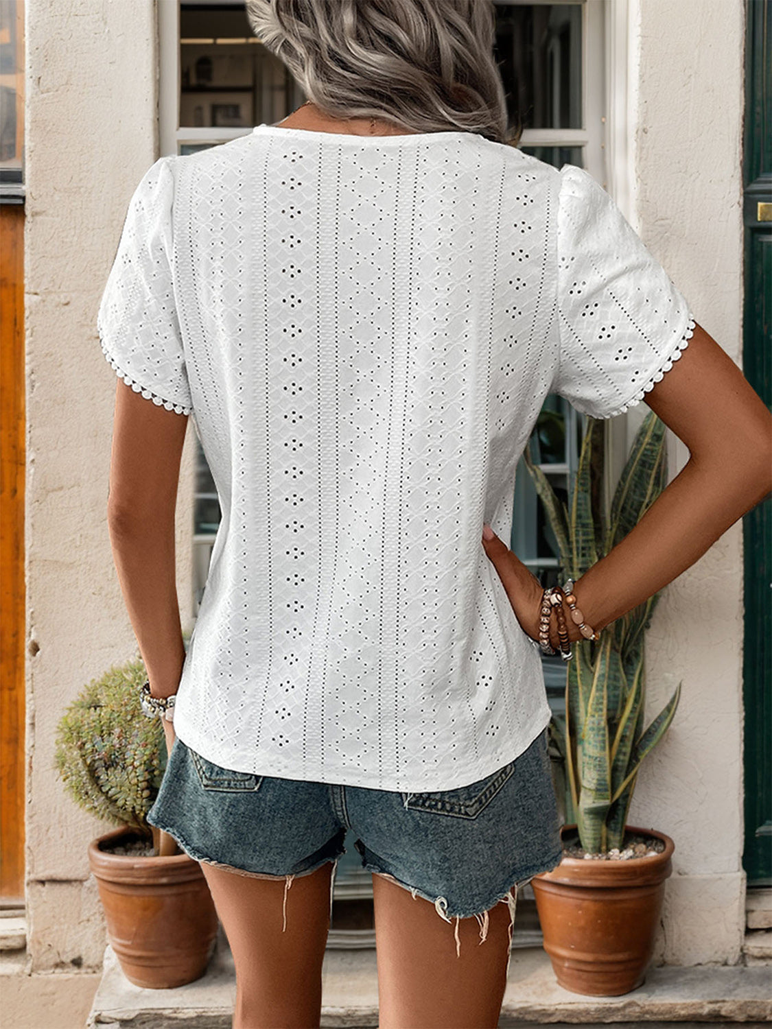 Lace Detail Eyelet Blouse, Petal Sleeve, Machine Washable, Opaque Apparel & Accessories > Clothing > Tops Blouse Eyelet Hundredth Neck Neck Petal Neck Petal Sleeve Petal Petal Sleeve Petal Sleeve Blouse Ship From Overseas Sleeve Sleeve Blouse sync-pinterest V