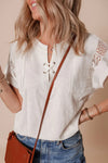 Top - Ribbed Texture - Lace Patchwork - Short Sleeve - Casual - Stretchy 5-1-overseas Ship From Overseas SYNZ