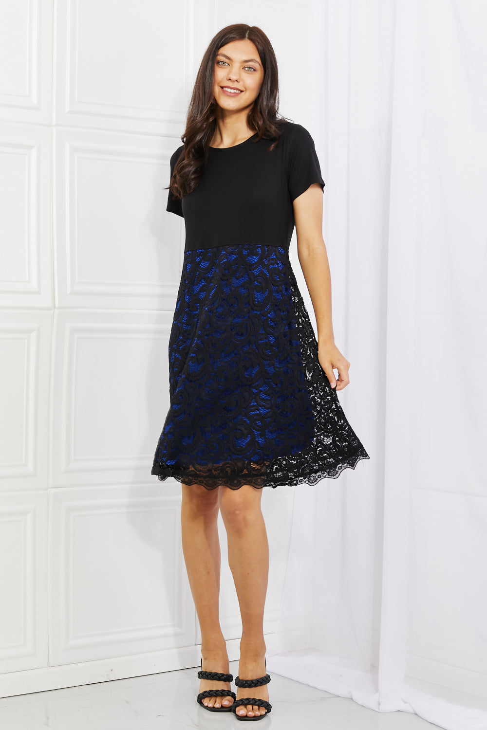 Dark Blue Lace Midi Dress - Short Sleeve Clothing & Accessories > Clothing > Dresses autopostr_pinterest_71901 contrasting dress full lace midi PinterestNew size yelete