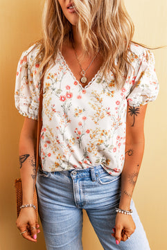 Beige Boho Short Sleeve Blouse