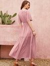 Lace Detail V-Neck Short Sleeve Dress 4-23-overseas Rusttydustty Ship From Overseas