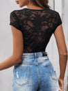 Lace Bodysuit - Cap Sleeves - Semi-Sheer - Stretch Fabric Apparel & Accessories > Clothing > Tops Bodysuit Cap Cap Sleeve Lace Neck Neck Cap Neck Cap Sleeve Perfee Ship From Overseas Sleeve Sleeve Bodysuit sync-pinterest T V