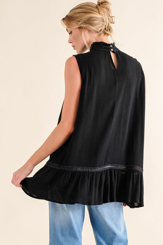 Black Lace Detail Sleeveless Ruffled Top Clothing & Accessories > Clothing > Tops autopostr_pinterest_71118 autopostr_pinterest_71178 autopostr_pinterest_71277 detail lace ruffled sleeveless top