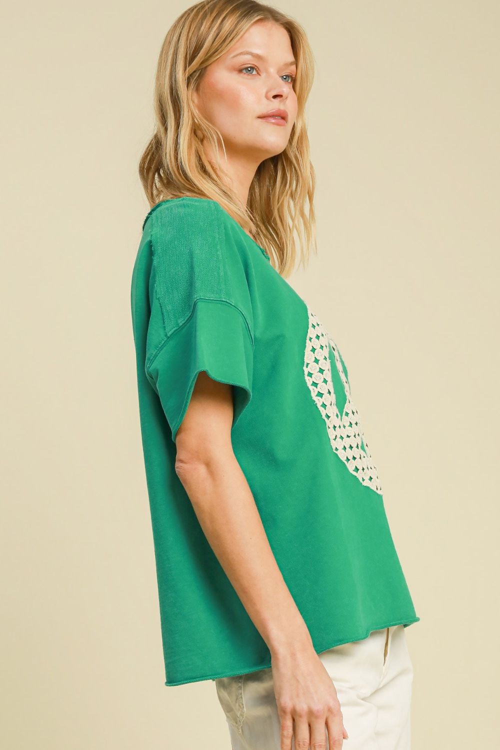 Green Mineral Wash T-Shirt - Full Size - Lace Applique - Plus Size Only Available for U.S. Residents Ship from USA sync-pinterest Umgee USA