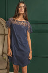 Dress - Wrinkled - Crochet Lace Yoke - Flowy - Boho - Lightweight 5-1-usa BiBi Ship from USA