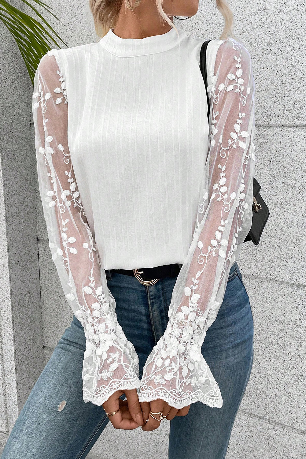 Mock Neck Textured Blouse