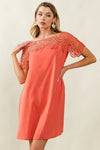 Dress - Wrinkled - Crochet Lace Yoke - Boho - Lightweight - Casual 5-2-usa BiBi Ship from USA