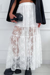 White Midi Skirt - Lined Lace - Semi-Sheer Overlay Apparel & Accessories > Clothing > Skirts Lace Maxi Ship From Overseas Skirt sync-pinterest T Waist WXFS