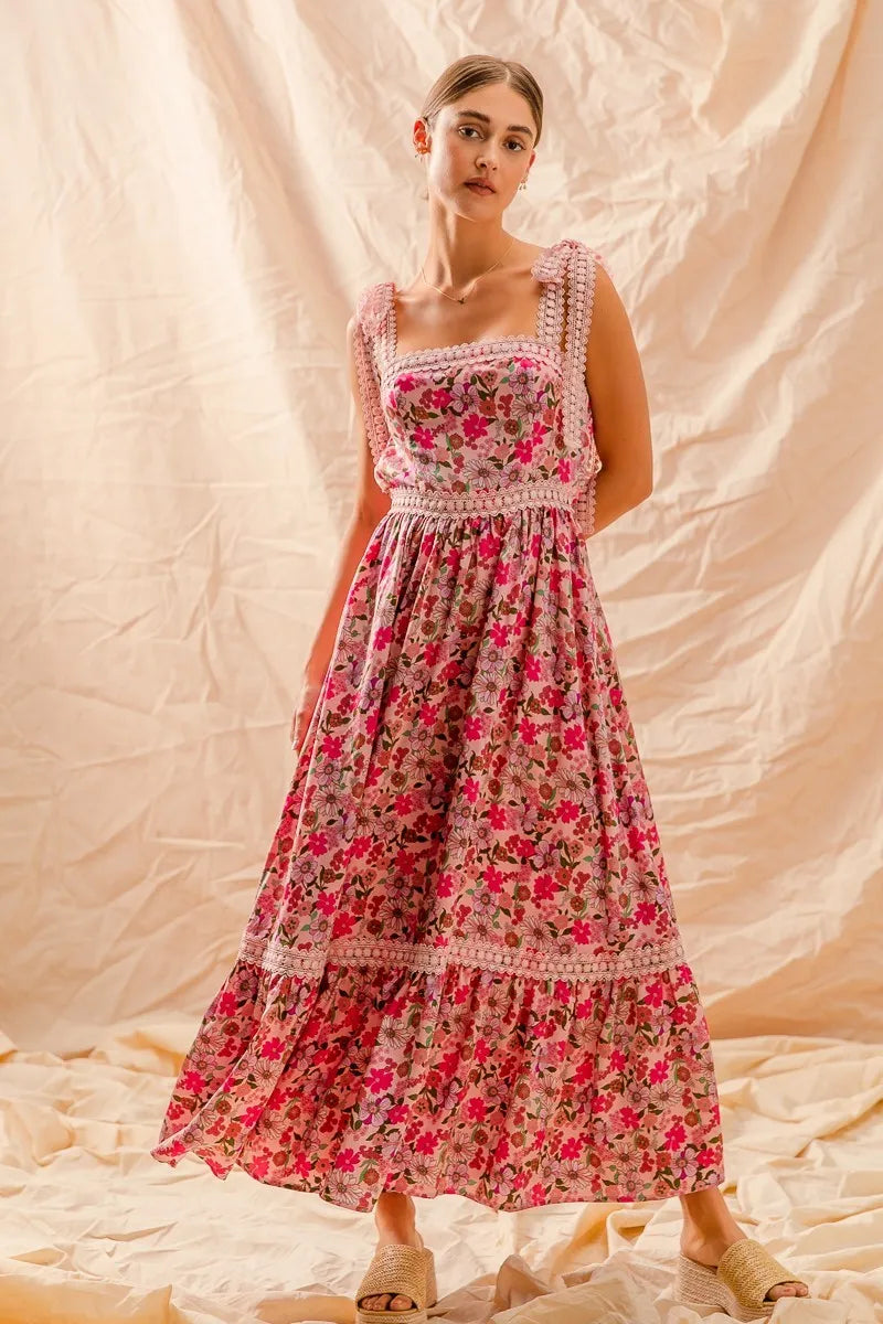 Smocked Floral Maxi – Bohemian Ruffle Dreams 7-11 Ship from USA SO ME