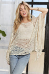 One Size Beige Lace Cover Up - Crochet - Boat Neck 5-7-usa ADORA Ship from USA