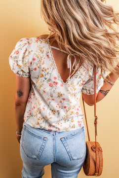 Beige Boho Short Sleeve Blouse