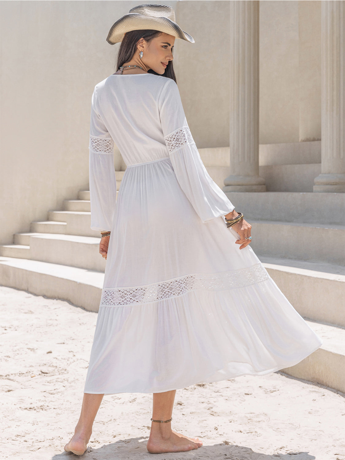 Ruched Viscose Dress - Lace Detail - Dusty Rust - Slight Stretch Apparel & Accessories > Clothing > Dresses Rustty Dustty Ship From Overseas sync-pinterest