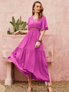 Lace Detail V-Neck Short Sleeve Midi Dress 4-23-overseas Rusttydustty Ship From Overseas