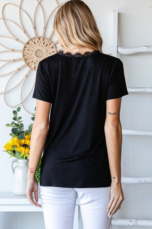 BLACK Lace T Shirt - V Neck - Short Sleeve Clothing & Accessories > Clothing > Tops > Shirts autopostr_pinterest_71118 autopostr_pinterest_71178 autopostr_pinterest_71277 detail lace neck shirt short sleeve