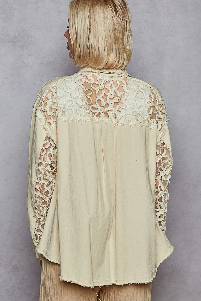 White Cotton Shirt - Boho Embroidery Layering 7-11 POL Ship from USA