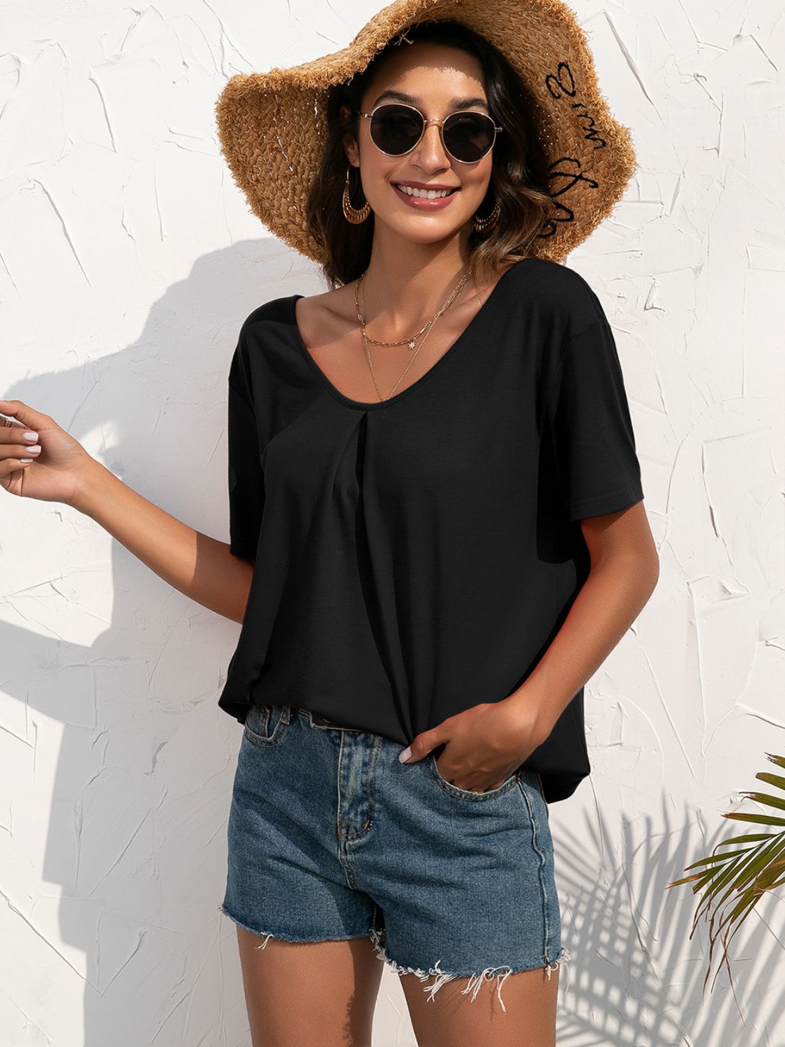 Casual Solid Lace Long Top with Short Sleeves and Round Neck Apparel & Accessories > Clothing > Tops Ivy Ivy Lane Ivy Lane Lace Lace Lace Trim Lane Lane Lace Lane Lace Trim Ship From Overseas Short Short Sleeve Short Sleeve Top Sleeve Sleeve T Sleeve Top sync-pinterest T Top Trim V Y&BL