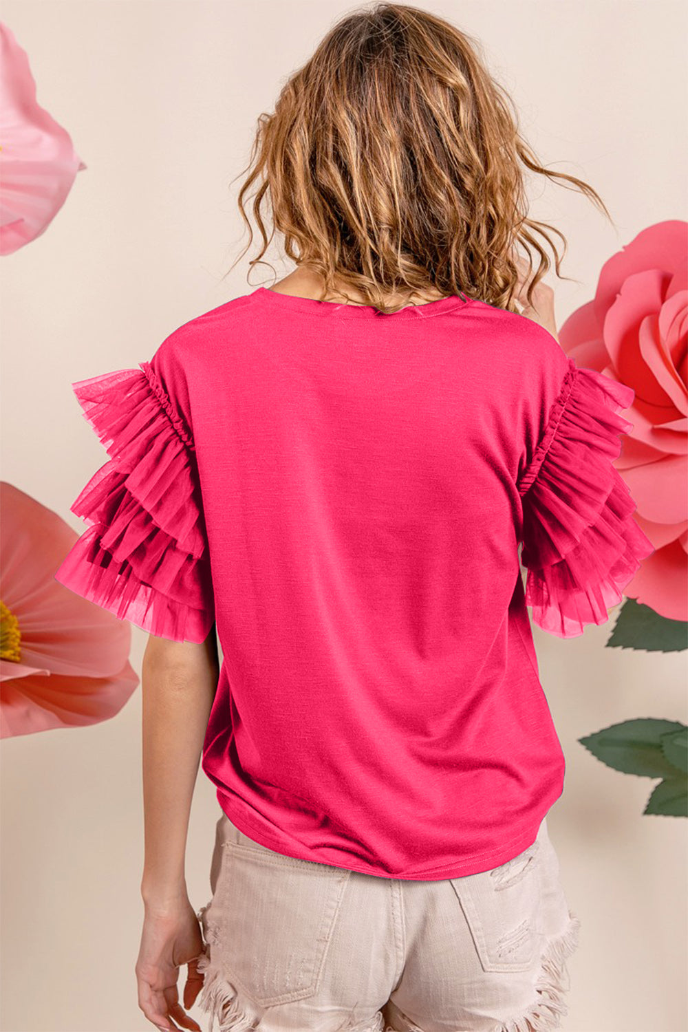 Fuchsia Ruffle Mesh Lace Layered Short Sleeve Top Clothing & Accessories > Clothing > Tops autopostr_pinterest_71118 autopostr_pinterest_71178 autopostr_pinterest_71277 lace layered mesh ruffle short sleeve top