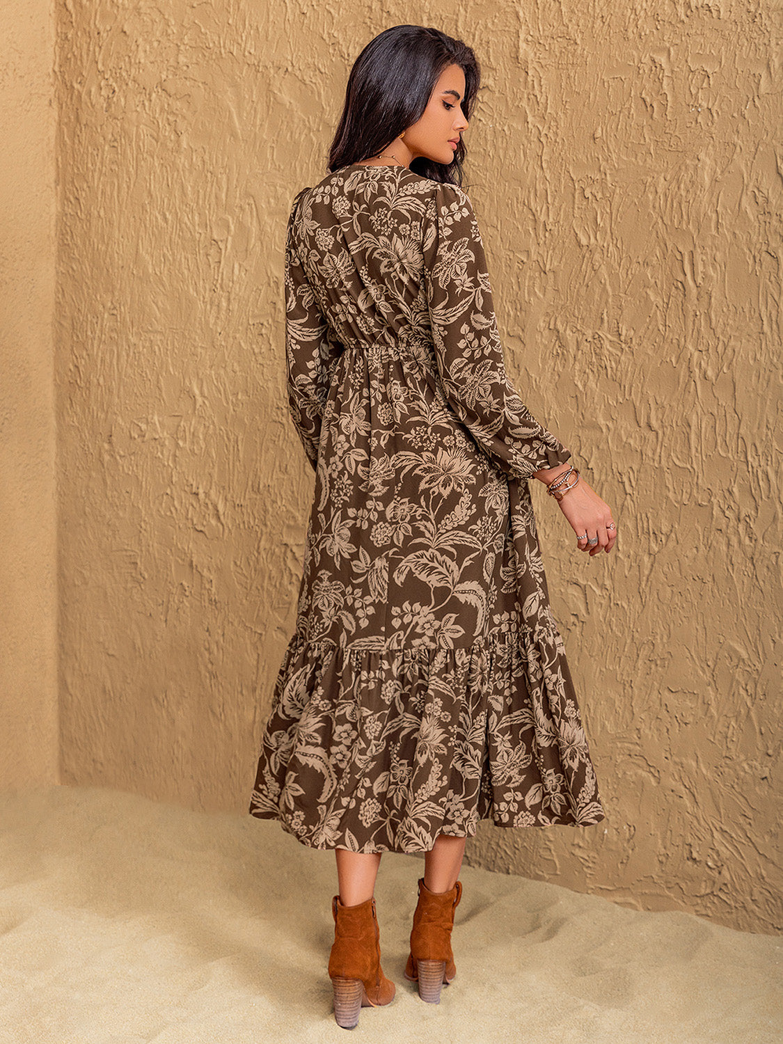 Midi Dress - Ruched Lace - Long Sleeves - Elegant Fit Apparel & Accessories > Clothing > Dresses Dress Long Long Sleeve Long Sleeve Midi Midi Midi Dress Neck Neck Long Neck Long Sleeve Print Printed Printed V Rustty Dustty Ship From Overseas Sleeve Sleeve Midi Sleeve Midi Dress sync-pinterest V