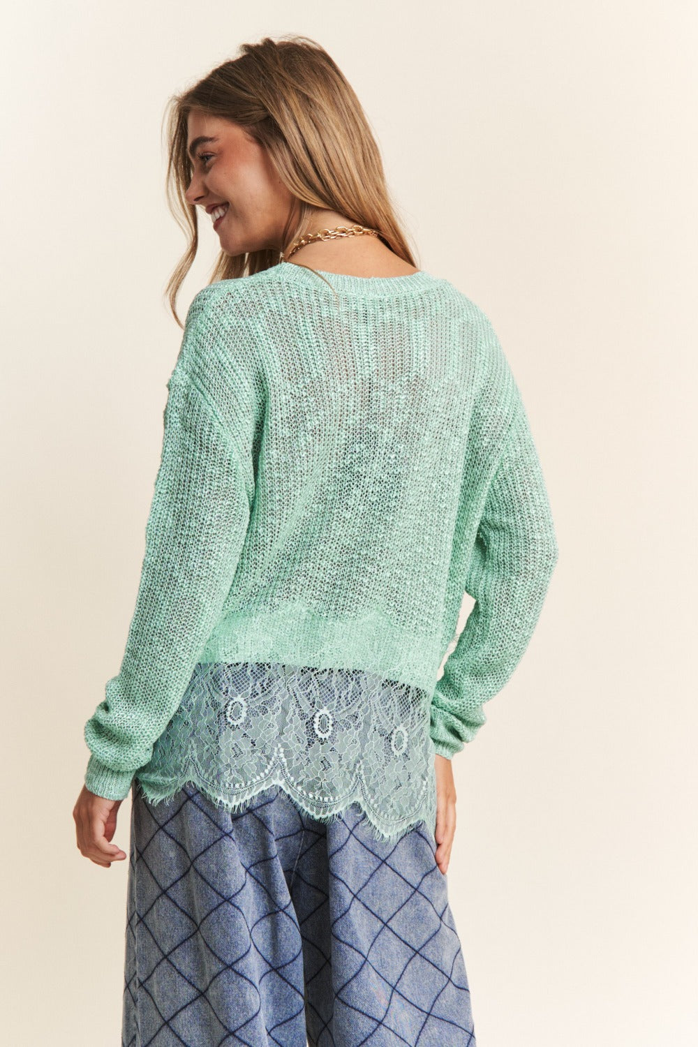 Sage Lace Detail Long Sleeve Knit Top Clothing & Accessories > Clothing > Tops autopostr_pinterest_71901 detail knit lace long PinterestNew sleeve top