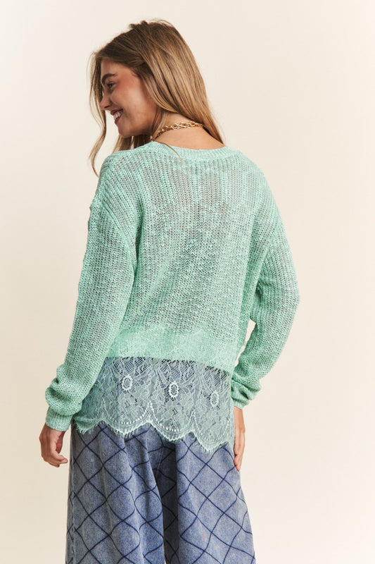 Sage Lace Detail Long Sleeve Knit Top Clothing & Accessories > Clothing > Tops autopostr_pinterest_71118 autopostr_pinterest_71178 autopostr_pinterest_71277 detail knit lace long sleeve top