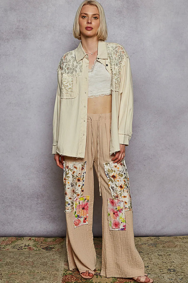 White Cotton Shirt - Boho Embroidery Layering 7-11 POL Ship from USA