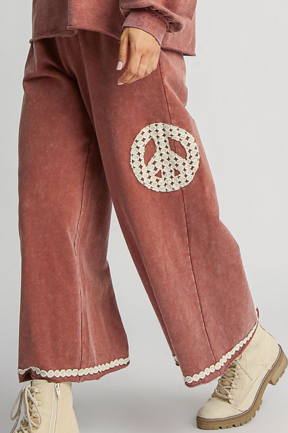Wide Leg Pants - Cotton Lace Trim - Pockets - Mineral Wash Apparel & Accessories > Clothing > Bottoms > Pants autopostr_pinterest_71901 autopostr_pinterest_72819 Only Available for U.S. Residents Ship from USA sync-pinterest Umgee USA