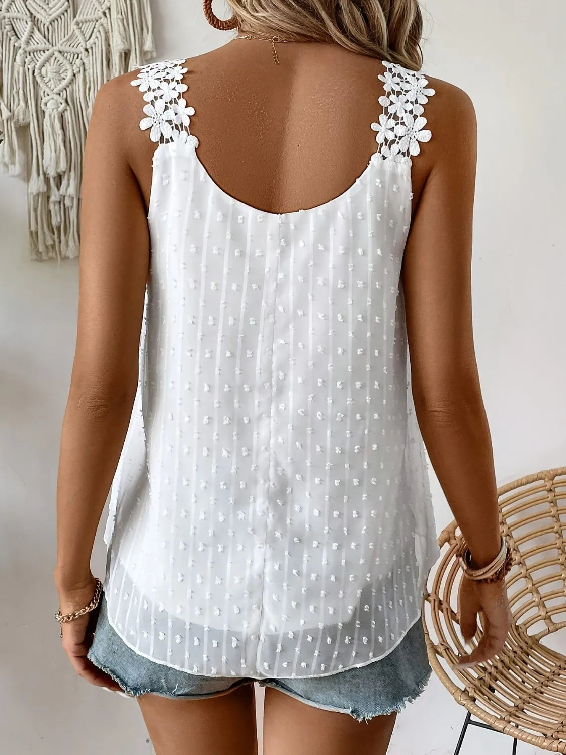 Cami - Swiss Dot - Scoop Neck - Lightweight - Sleeveless - Casual 4-29 Macido Ship From Overseas