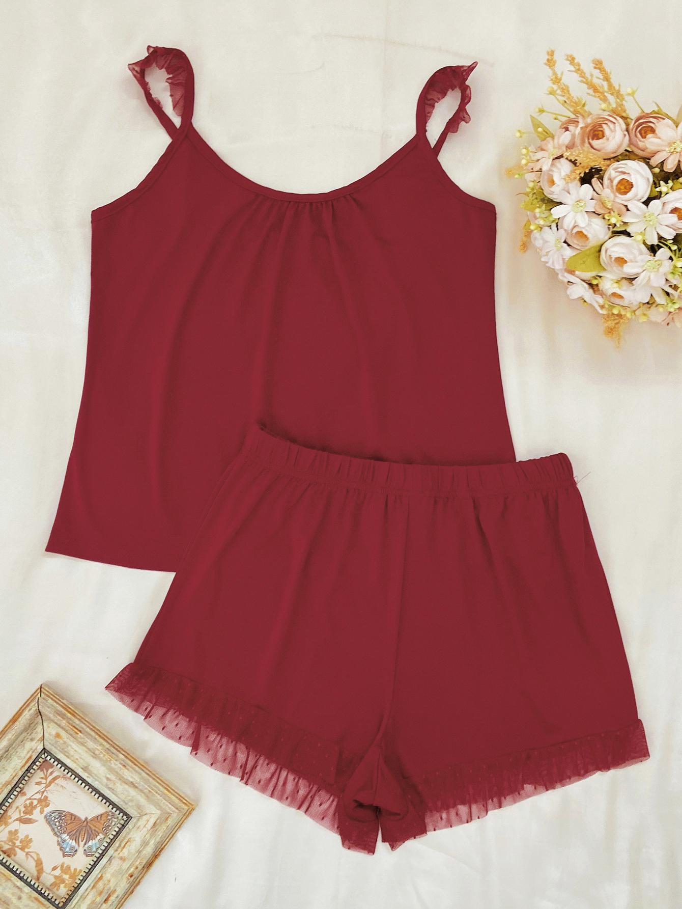 Red Lounge Set - Scoop Neck - Sleeveless - Lace - Relaxed Fit Apparel & Accessories > Clothing > Loungewear And And Shorts And Shorts Lounge Detail H2J Lounge Lounge Set Mesh Set Ship From Overseas Short Shorts Shorts Lounge Shorts Lounge Set Sleeve Sleeveless Spliced sync-pinterest T Top Top And Top And Shorts V