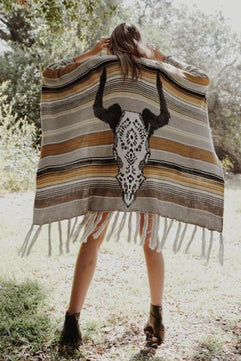 Cow Skull Striped Poncho