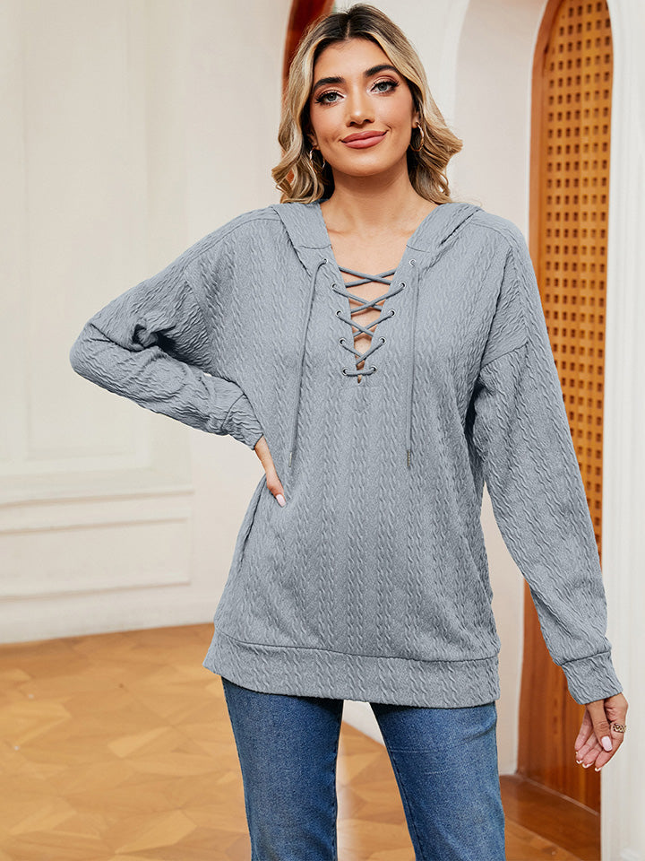 Hoodie - Lace-Up Stretch Rayon Opaque Long Sleeve Top Apparel & Accessories > Clothing > Tops > Hoodies M.N.Y Ship From Overseas sync-pinterest