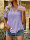 Full Size Eyelet V-Neck Short Sleeve Blouse Plus Size 4-23-overseas Lotus Couture Ship From Overseas