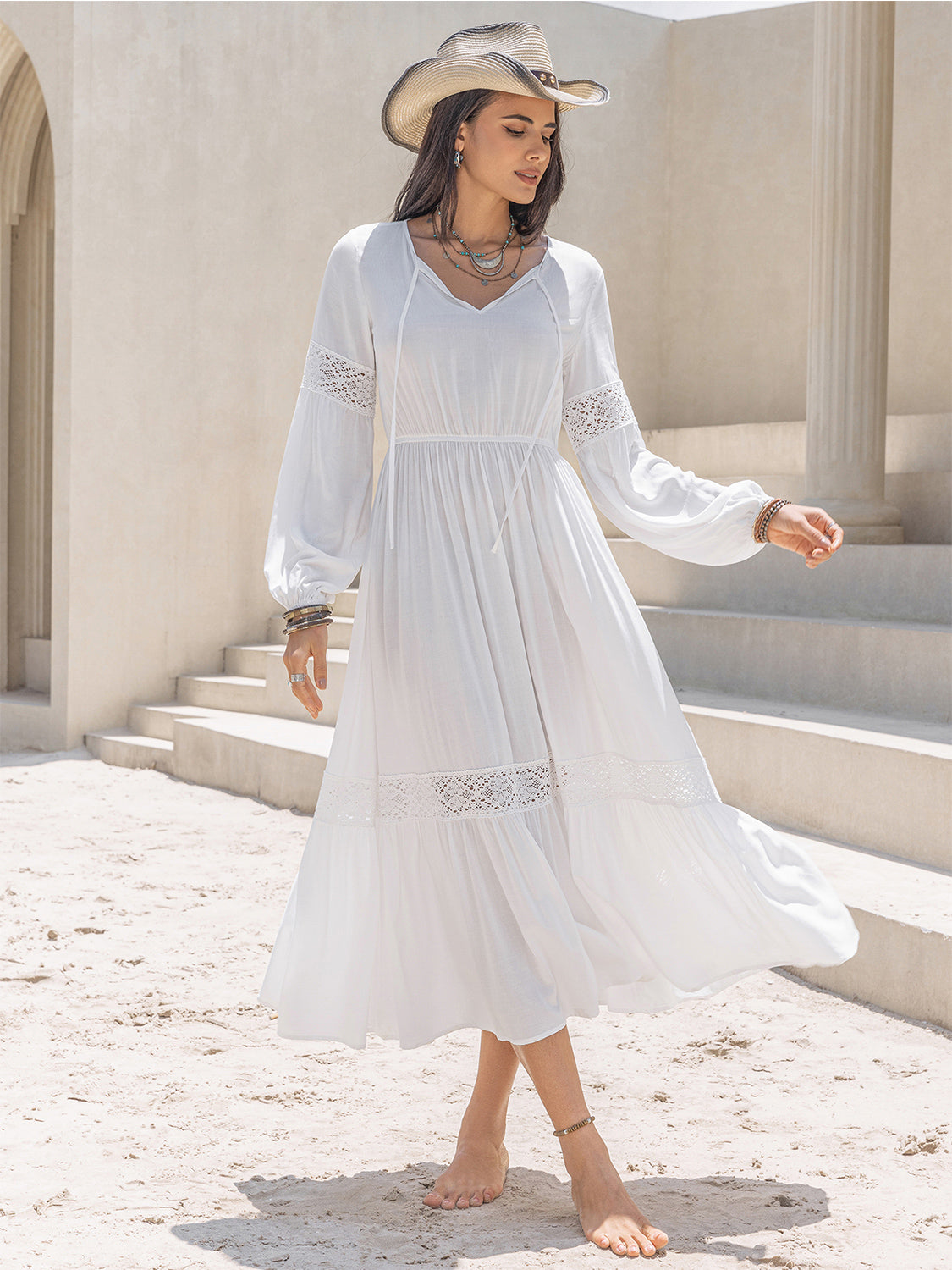 Ruched Viscose Dress - Lace Detail - Dusty Rust - Slight Stretch Apparel & Accessories > Clothing > Dresses Rustty Dustty Ship From Overseas sync-pinterest