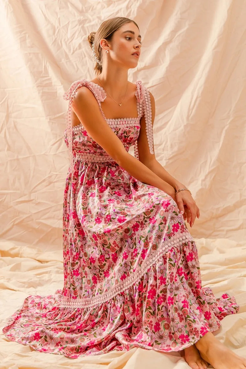 Smocked Floral Maxi – Bohemian Ruffle Dreams 7-11 Ship from USA SO ME