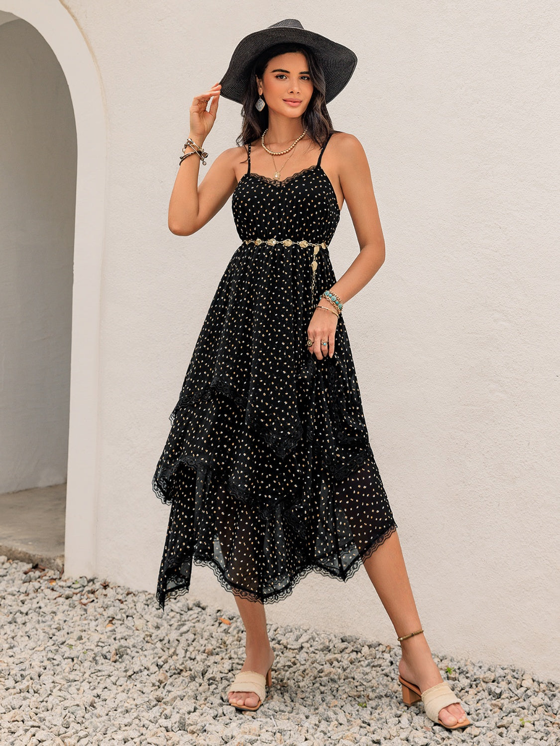 Midi Dress - Lace Detail - Layered - Soft Polyester - Opaque Apparel & Accessories > Clothing > Dresses Cami Cami Dress Detail Dress Lace Lace Detail Layered Midi Print Printed Rusttydustty Ship From Overseas sync-pinterest T
