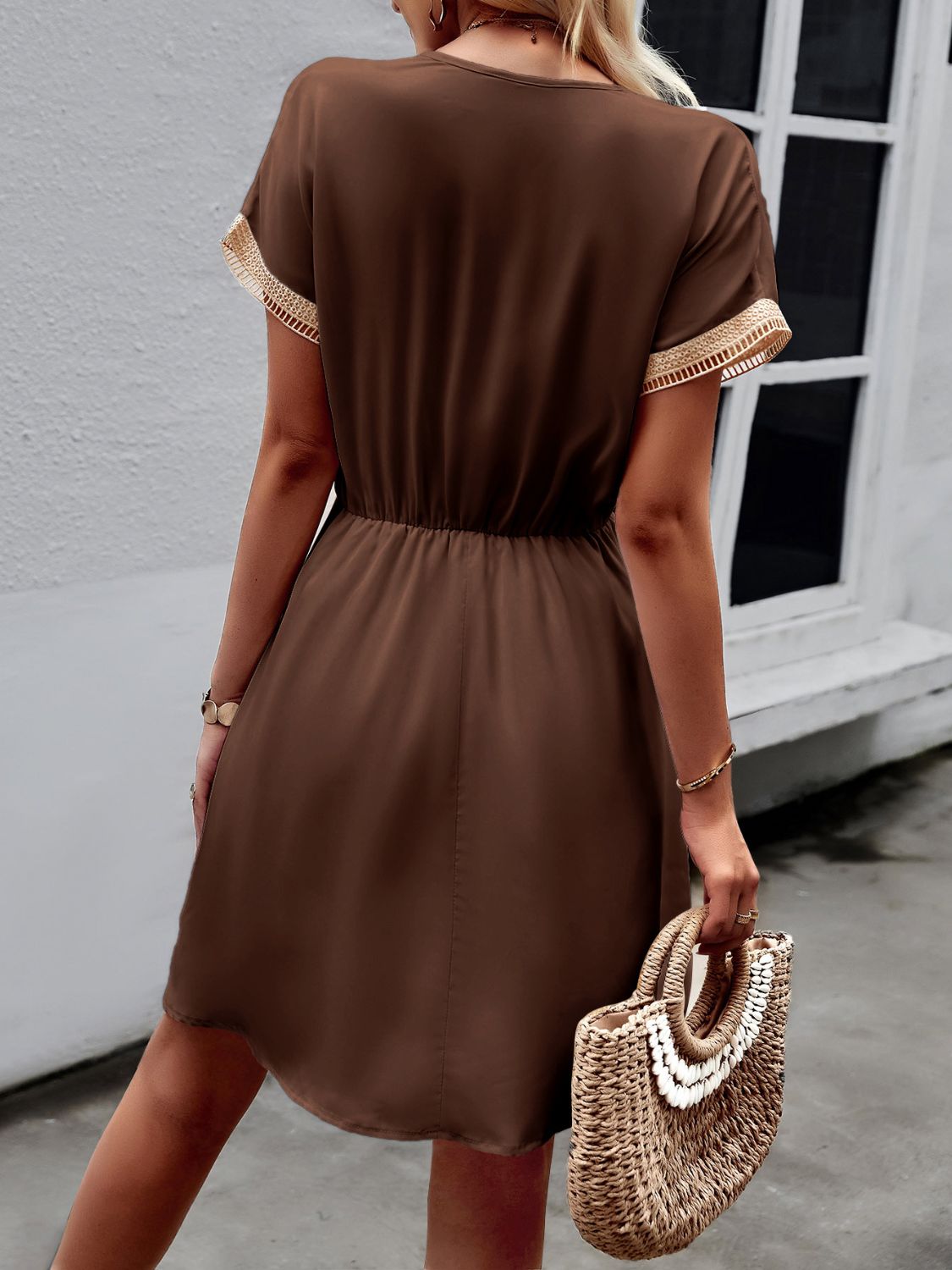Women's Lace Detail Tied Blouse - 100% Polyester, Machine Washable Apparel & Accessories > Clothing > Dresses Contrast Devine Dress Mini Mini Dress Neck Neck Short Neck Short Sleeve Ship From Overseas Short Short Sleeve Short Sleeve Mini Sleeve Sleeve Mini Sleeve Mini Dress sync-pinterest T Trim Trim V V