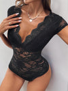 Lace Bodysuit - Cap Sleeves - Semi-Sheer - Stretch Fabric Apparel & Accessories > Clothing > Tops Bodysuit Cap Cap Sleeve Lace Neck Neck Cap Neck Cap Sleeve Perfee Ship From Overseas Sleeve Sleeve Bodysuit sync-pinterest T V